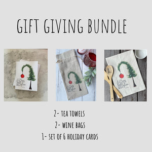 Holiday Bundle- wine bag, tea towel & card set